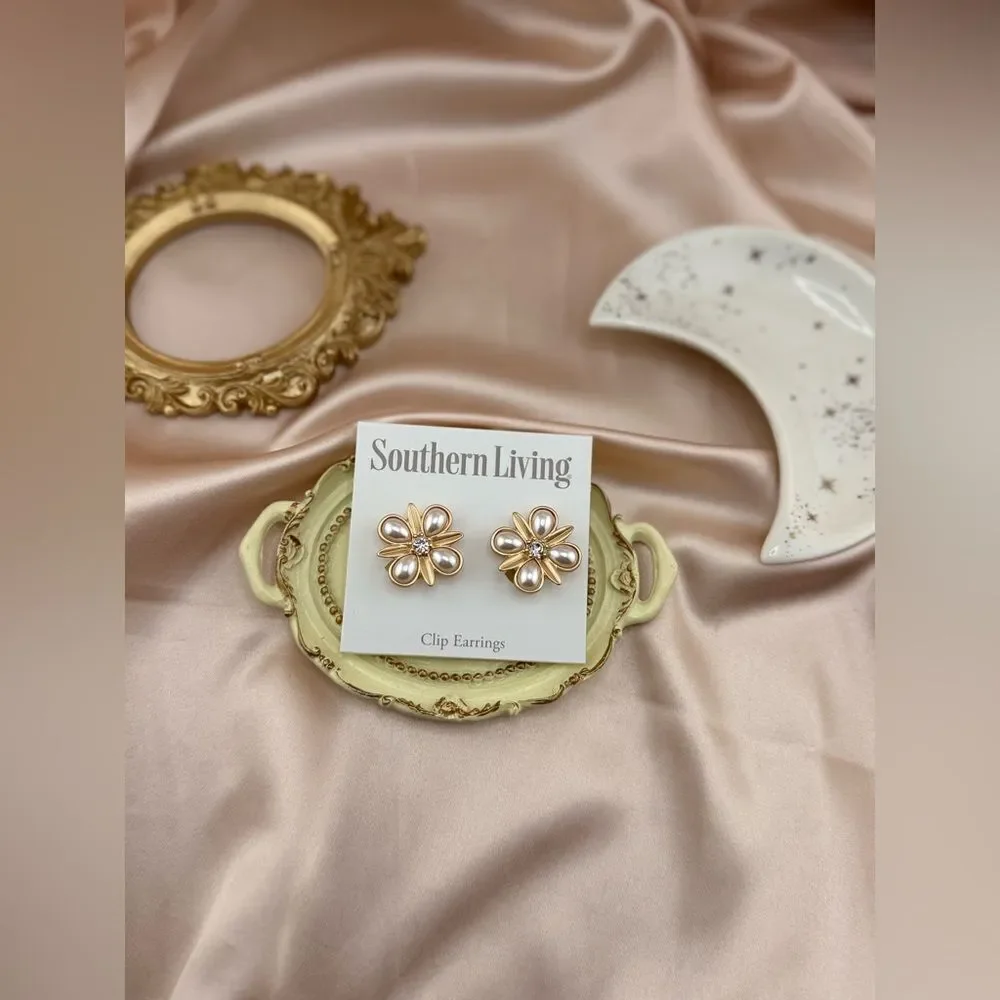 Southern Living Rose Gold Floral Clip Earrings